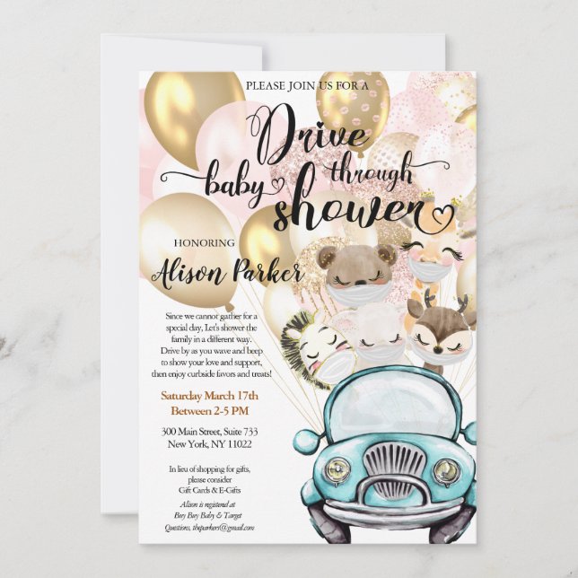 Invitation Drive By Baby shower for GIRL | Amis Safari (Devant)