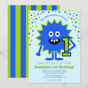 Invitation Drive By Blue Cute Little Monster Boy 1er Annivers