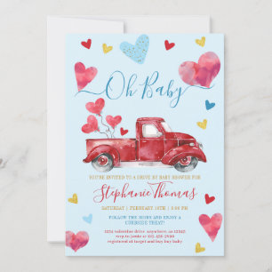 Invitation Drive By Boy Valentine Baby shower avec Coeurs