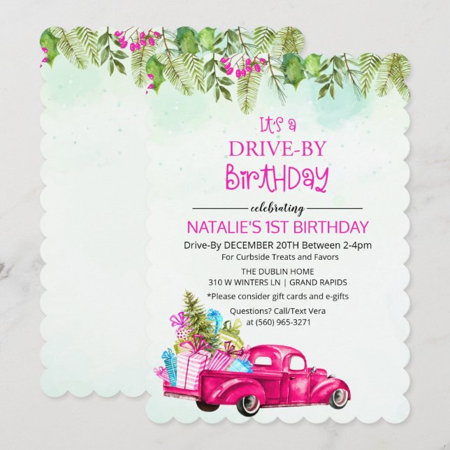 Invitation Drive By Drive Through Drive Thru Anniversaire (Devant / Derrière)