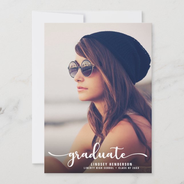 Invitation Drive By Graduation Party White Script Photo (Devant)