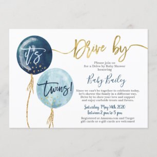 Invitation Drive by Twins Baby shower boy