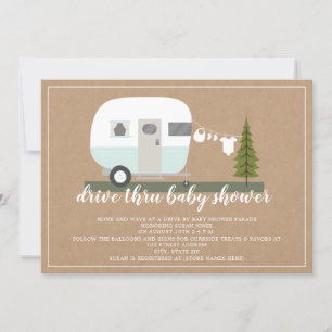 Invitation Drive Thru Baby shower Blue Camper Woodland