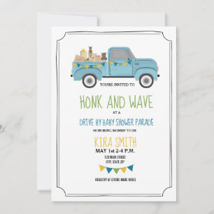 Invitation Drive Thru Baby shower Vintage Blue Truck