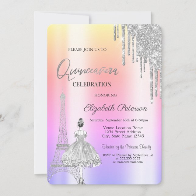 Invitation Drives, Tour Eiffel Ballerina Ombre Quinceañera (Devant)