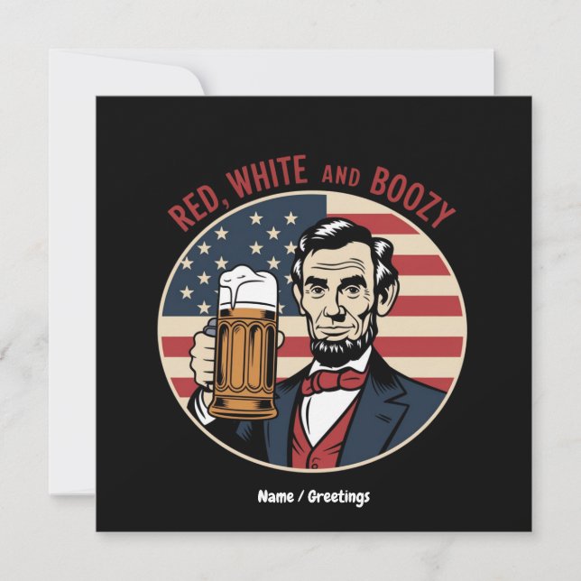 Invitation Drôle 4 juillet Rouge Blanc et Boozy (Devant)