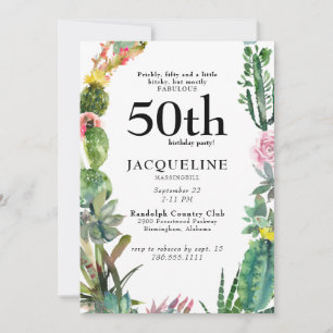 Invitation Drôle 50ème Cactus Épineux, Chiante & Fabuleux Bla