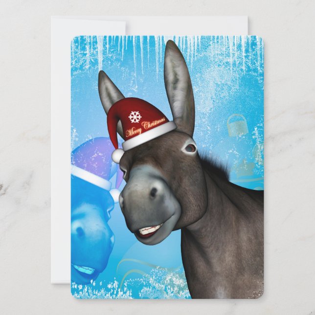 Invitation Drôle âne de Noël avec casquette de Noël (Devant)