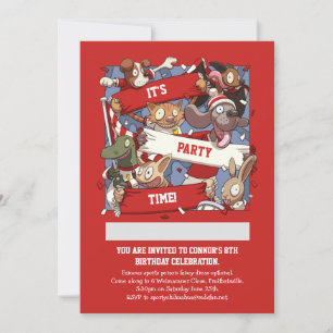 Invitation Drôle Animaux Ventilateurs Scarf Waving Cartoon