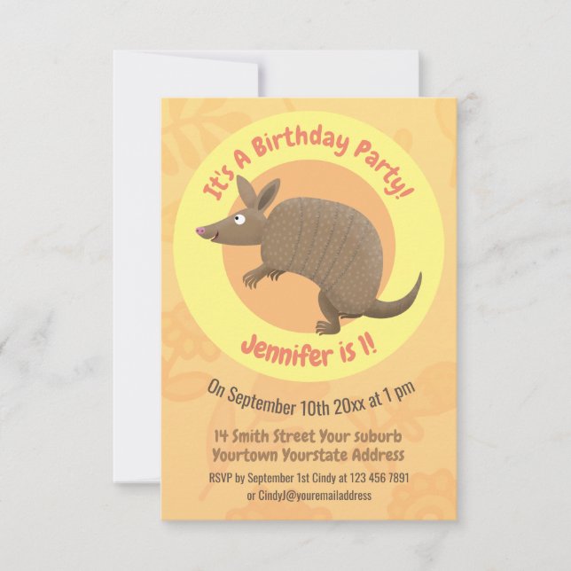 Invitation Drôle armadillo joyeux dessin animé (Devant)