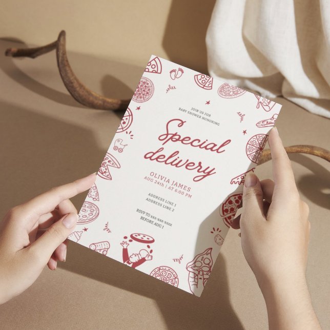 Invitation Drôle baby shower à pizza de livraison spéciale (Créateur téléchargé)