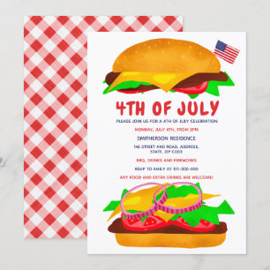 Invitation Drôle barbecue burger drapeau américain plaid 4 ju
