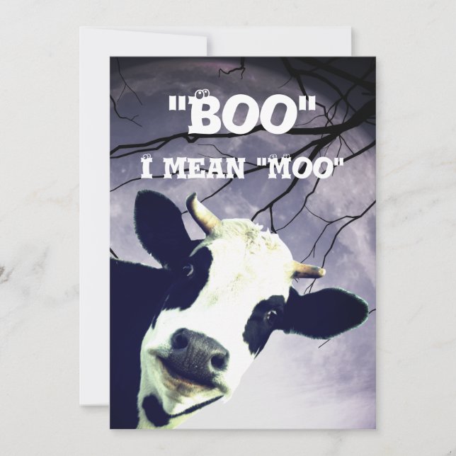 Invitation Drôle Boo Je veux dire Moo Cow Moon Halloween Part (Devant)
