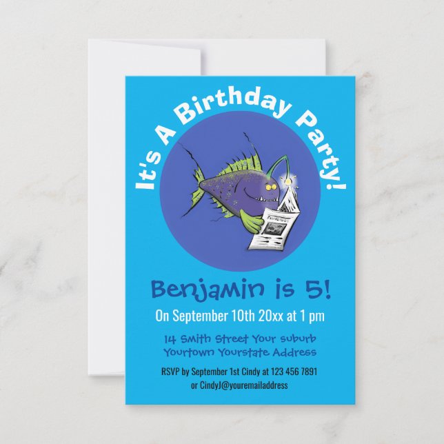 Invitation Drôle caricature de poisson de pêcheur (Devant)