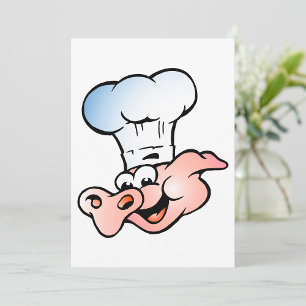 Invitation Drôle Cartoon Cochon Chef avec Casquette