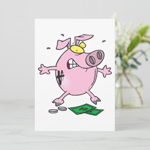 Invitation Drôle Cartoon Piggy Bank Perdre de l'argent