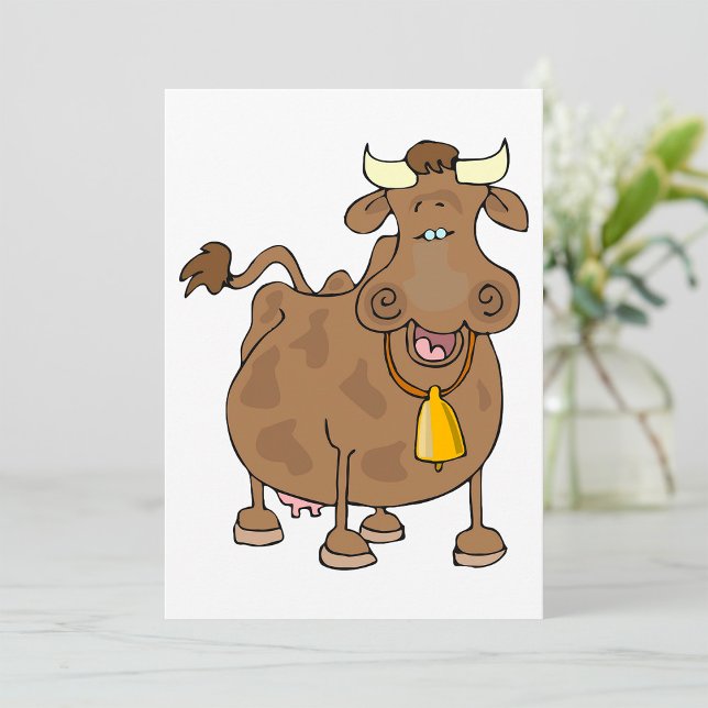 Invitation Drôle Cartoon Vache Brown avec Bell Animal de ferm (Créateur téléchargé)