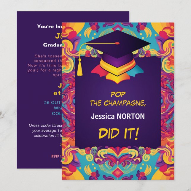 Invitation Drôle Champagne & Confetti Bash (Devant / Derrière)