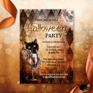 Invitation Drôle Chat et Cocktail Halloween Party