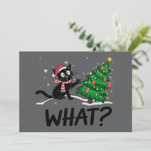 Invitation Drôle Chat Noir Poussant Arbre De Noël Chat Quoi ?