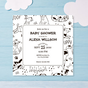 Invitation Drôle Chiens doodle motif baby shower