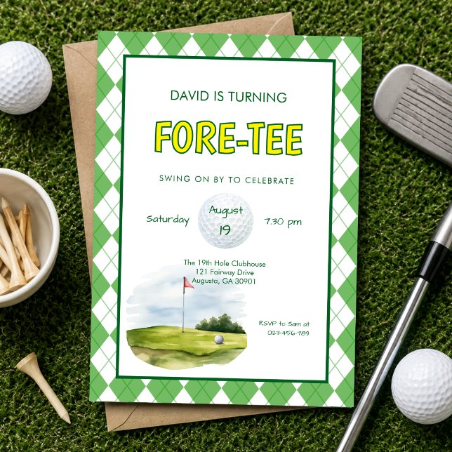 Invitation drôle d'anniversaire 40 ans de golf For (Fore-tee funny 40th birthday golf themed invitation
)
