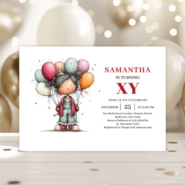 Invitation drôle d'anniversaire pour une petite fi (Playful Cute Little Girl Funny Birthday Invitation

)
