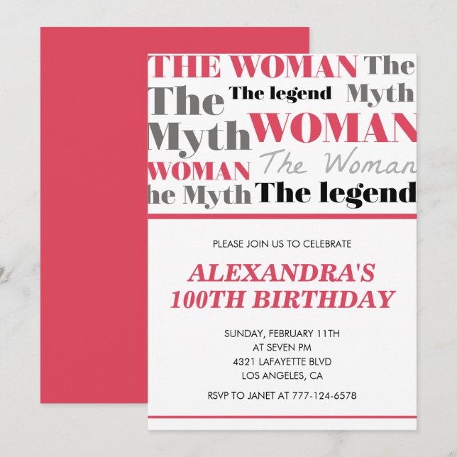 Invitation drôle de 100e anniversaire sa mythe lég (Devant / Derrière)