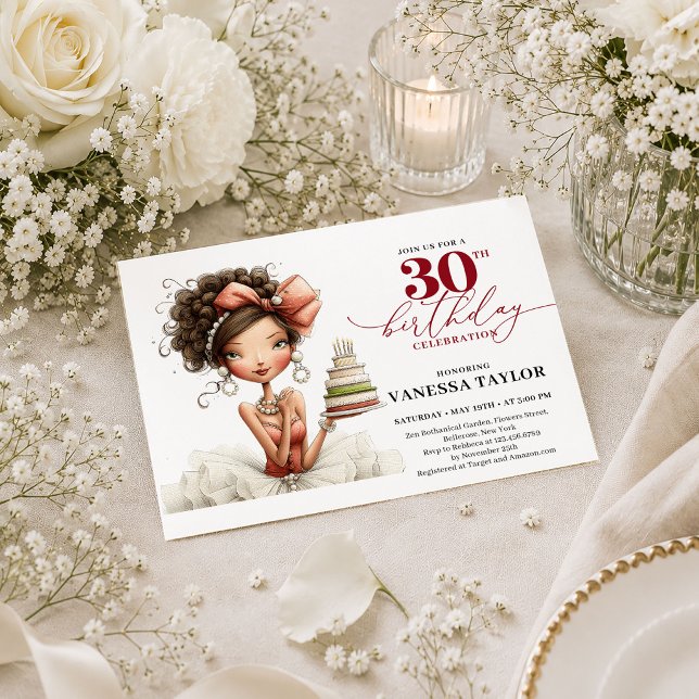 Invitation drôle de 30 ans de fête pour femme - Éc (Trendy Funny Woman 30th Birthday Burgundy Marsala Invite

)