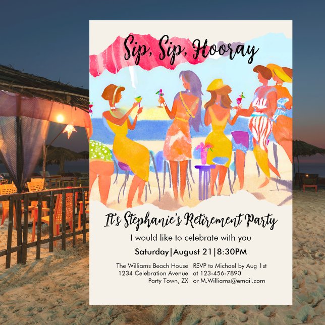 Invitation Drôle de Cocktail de Plage d'Été pour la Retraite  (Créateur téléchargé)