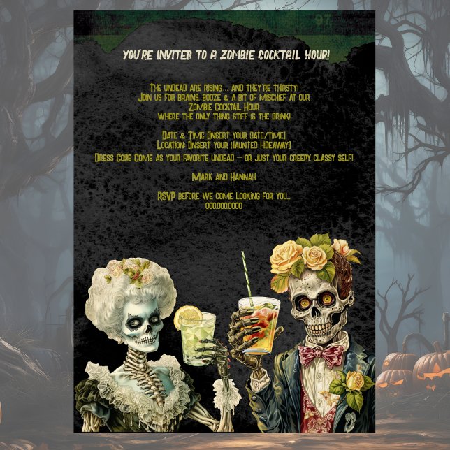Invitation drôle de cocktail d'Halloween pour soir (Halloween Cocktail Party with Zombie theme. Frightfully fun and funny. Party on!)