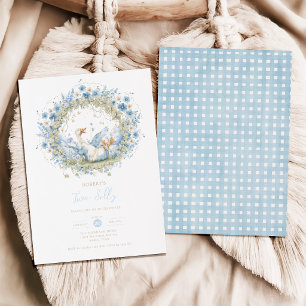 Invitation Drôle de deux oie idiote fleur bleue garçon 2e ann