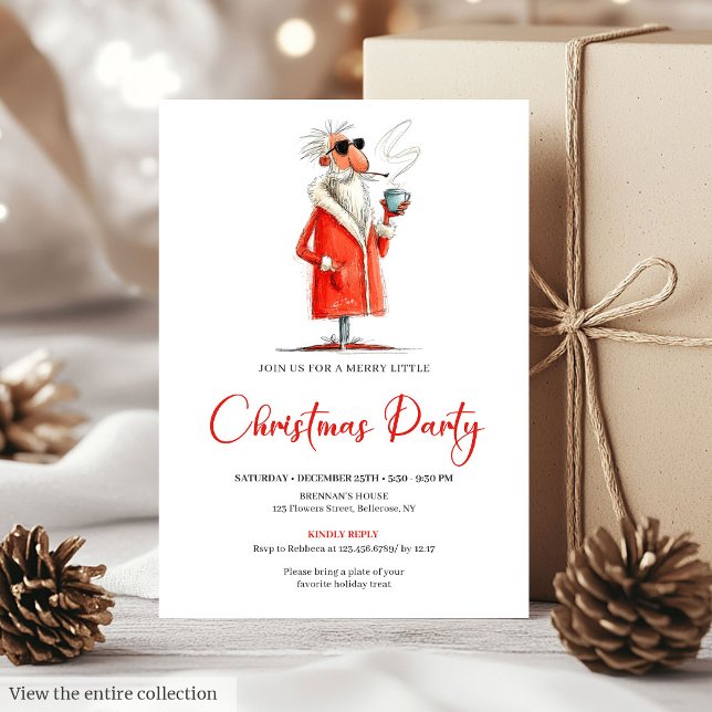 Invitation drôle de dîner de fête de Noël avec le  (Modern Funny Santa Holiday Dinner Party Invite)