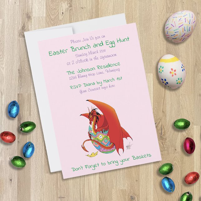 Invitation Drôle de dragon de Pâques Fantaisie rose de vacanc (Créateur téléchargé)