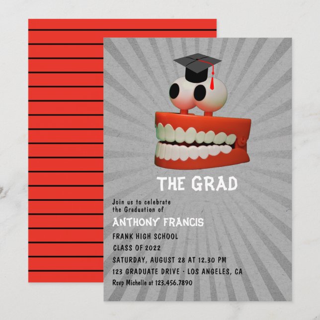 Invitation drôle de fête de fin d'études de dentis (Devant / Derrière)