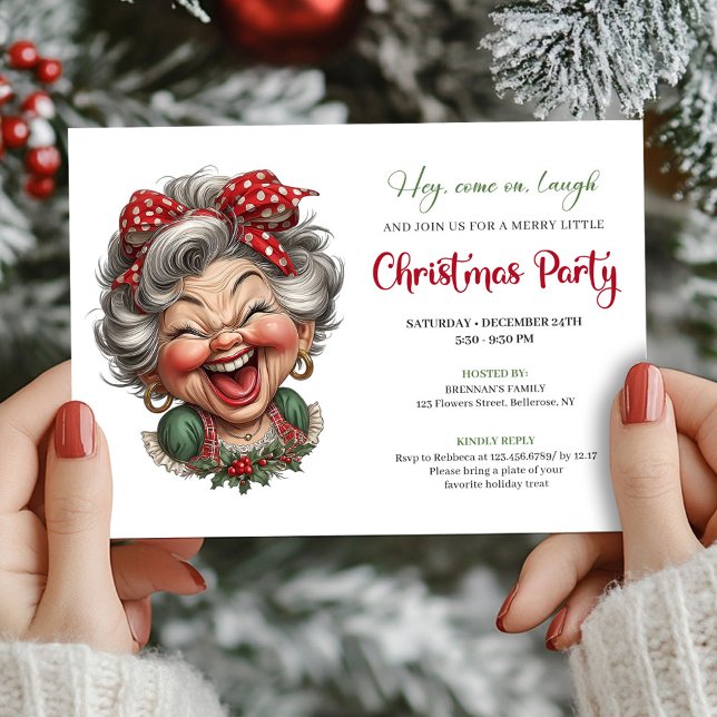 Invitation drôle de fête de Noël de grand-mère amu (Quirky Holiday Grandma Fun Christmas Party Invite)