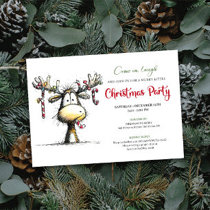 Invitation drôle de fête de Noël de renne de dessi
