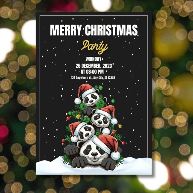 Invitation drôle de fête de Noël ,Noël Panda  (Créateur téléchargé)