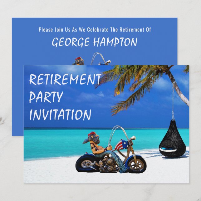 Invitation drôle de fête de retraite de motard mot (Devant / Derrière)