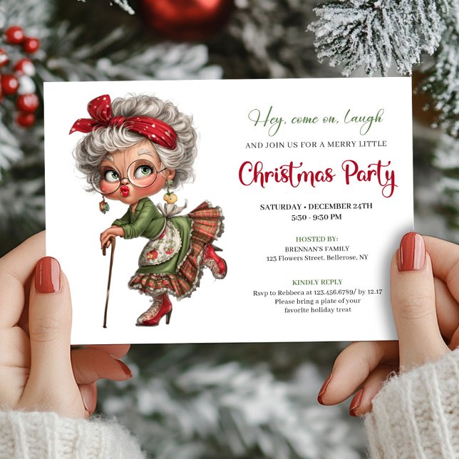 Invitation drôle de grand-mère pour Noël (Funny Granny Comic Christmas Holiday Invite)