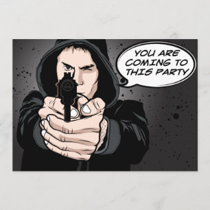 Invitation Drôle de l'homme qui pointe des armes