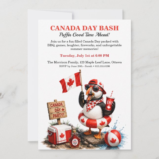 Invitation Drôle de Macareux du Canada Fête du Canada BBQ Pis (Devant)