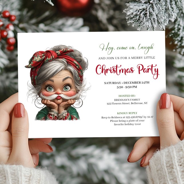 Invitation drôle de mamie de dessin animé pour évé (Quirky Cartoon Granny Happy Xmas Event Invitation)
