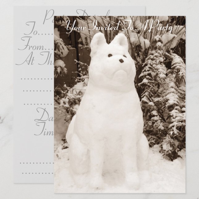 Invitation drôle de neige akita bonhomme de neige noël chien  (Devant / Derrière)
