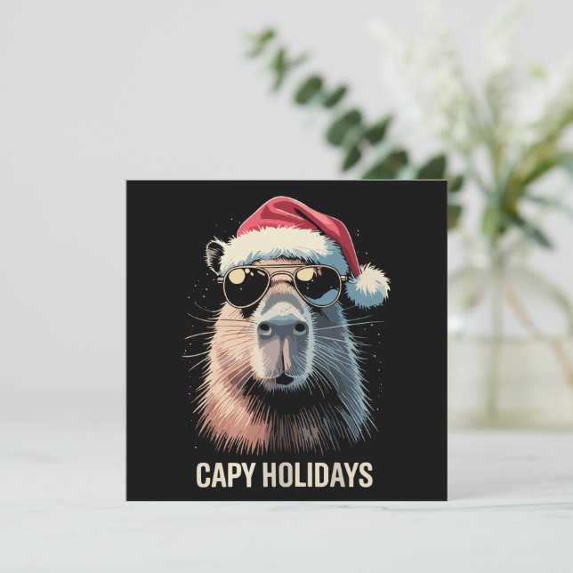 Invitation Drôle de Noël Capy Vacances Xmas Capybara  (Debout devant)