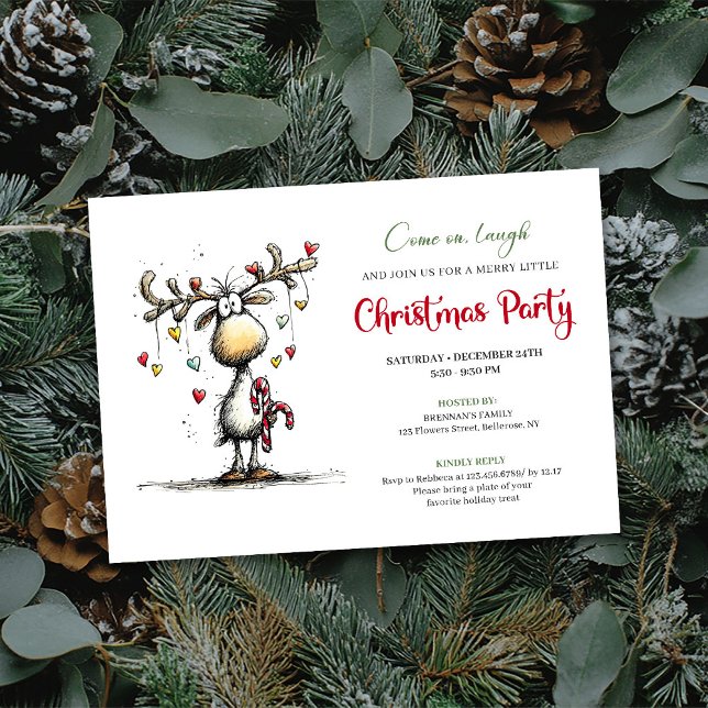 Invitation drôle de Noël de rennes traditionnels p (Traditional funny reindeer Christmas party invite

)