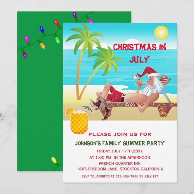 Invitation Drôle de Noël en juillet Fête d'été ou de plage (Devant / Derrière)