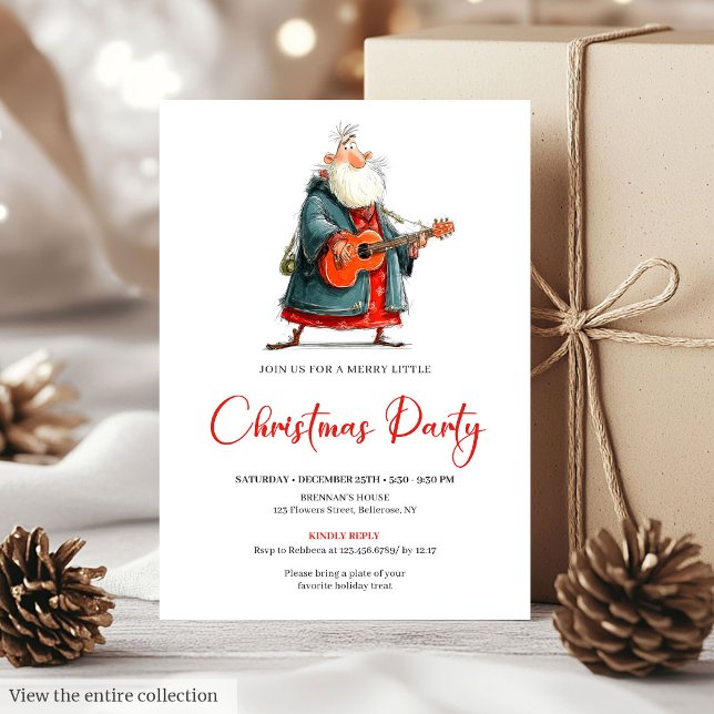 Invitation drôle de Noël pour enfants avec un Père (Funny Watercolor Santa Kids Christmas Invitation)