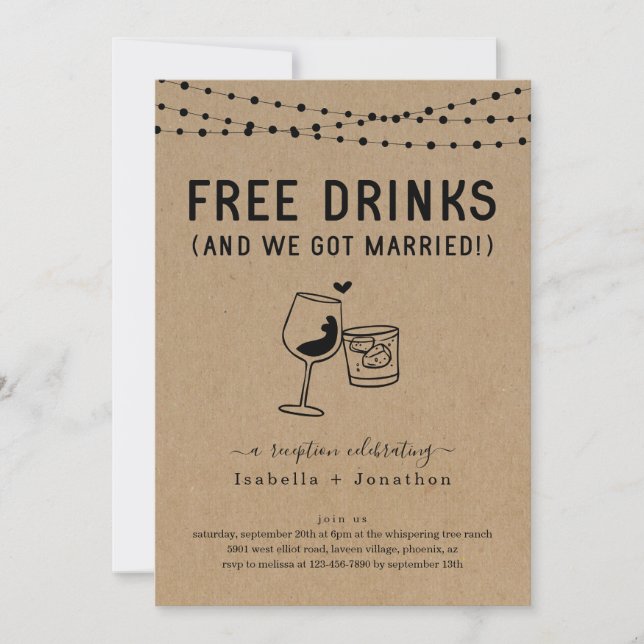 Invitation drôle de réception avec boissons gratui (Devant)
