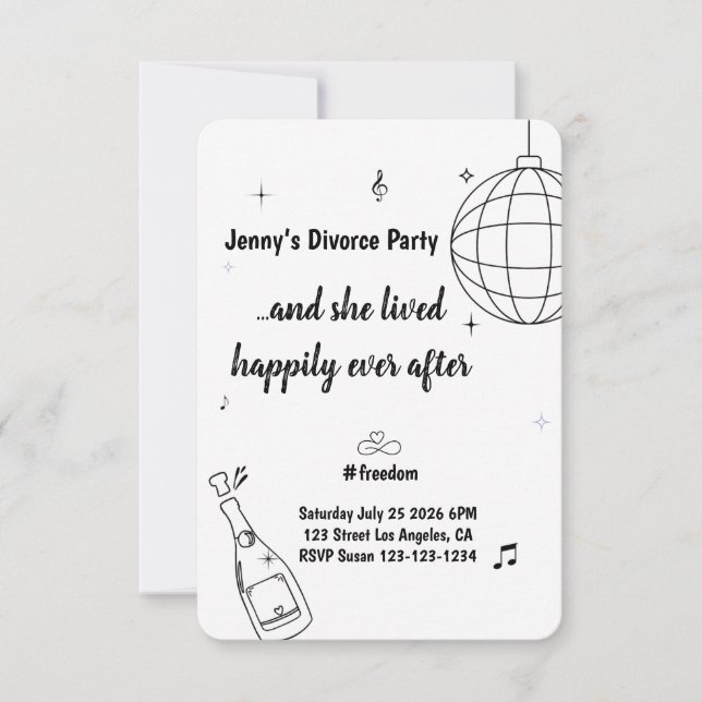 Invitation drôle de réponse pour une fête de divor (Devant)